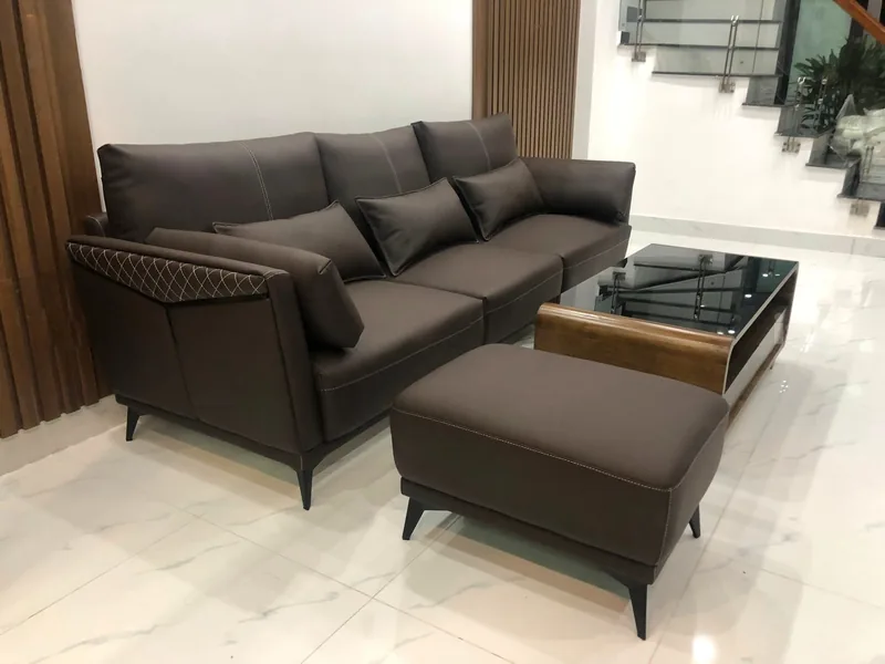 Ghế sofa da phòng khách R12 - sofa da thật cao cấp - ảnh 1 thực tế tại showroom Ghế Sofa 360 Hải Phòng