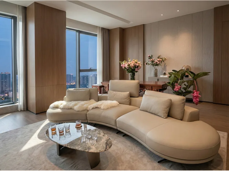 Ghế sofa da toàn bộ tối giản kiểu Ý hiện đại nằm ngang hình vòng cung - sofa da thật cao cấp - ảnh 1 thực tế tại showroom Ghế Sofa 360 Hải Phòng