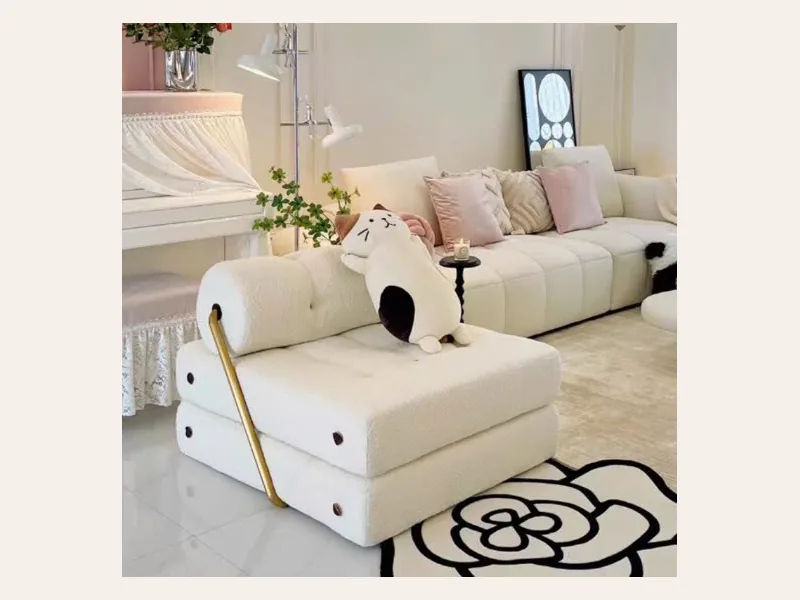 Ghế sofa đơn phòng khách căn hộ nhỏ khối đậu phụ Taji giường sofa gấp đa năng kiểu kem mô-đun ghế sofa lười - giường ngủ gỗ công nghiệp - ảnh 2 thực tế tại showroom Ghế Sofa 360 Hải Phòng