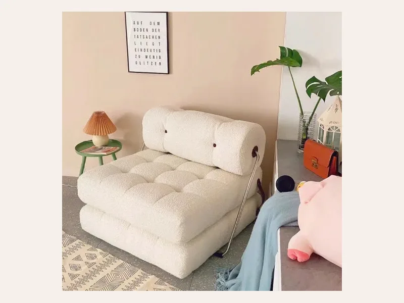 Ghế sofa đơn phòng khách căn hộ nhỏ khối đậu phụ Taji giường sofa gấp đa năng kiểu kem mô-đun ghế sofa lười - giường ngủ gỗ công nghiệp - ảnh 3 thực tế tại showroom Ghế Sofa 360 Hải Phòng