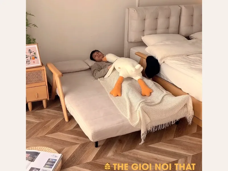 Ghế sofa giường gấp- Tay gỗ - Ghế Sofa 360 Ghế sofa giường gấp- Tay gỗ - sofa giường thông minh Hải Phòng - ảnh 2 thực tế tại showroom Ghế Sofa 360 Hải Phòng