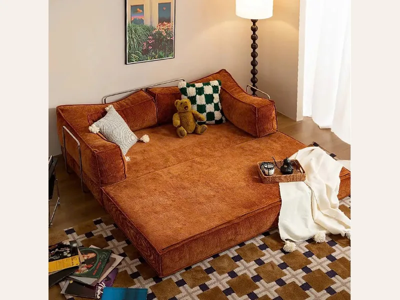 Giường sofa bọc vải nhung hiện đại - giường ngủ gỗ công nghiệp - ảnh 1 thực tế tại showroom Ghế Sofa 360 Hải Phòng