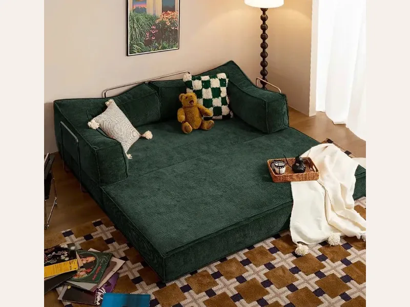 Giường sofa bọc vải nhung hiện đại - giường ngủ gỗ công nghiệp - ảnh 2 thực tế tại showroom Ghế Sofa 360 Hải Phòng