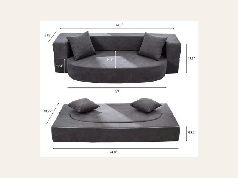 Giường sofa đệm gấp có 2 gối và vỏ bọc có thể giặt được - giường ngủ gỗ công nghiệp - ảnh 3 thực tế tại showroom Ghế Sofa 360 Hải Phòng