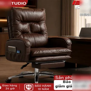 Alternative view of Ghế giám đốc cao cấp Đệm bọc da siêu dày Ngả lưng kèm gác chân Chân thép sang trọng bền bỉ
