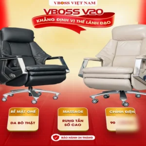 Ghế Lãnh Đạo Chỉnh Điện Có Massage, Ghế Giám Đốc Cao Cấp Da Bò Top Grain, Xoay 360 Độ - VBOSS V20