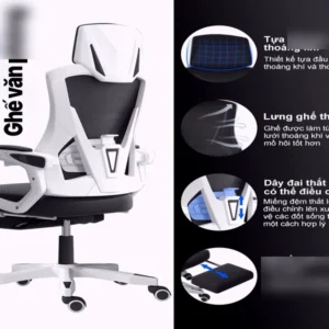 Ghế Xoay Văn Phòng Lưới Có Ngả Lưng Tựa Đầu Thoáng Khí Đệm Dày Công Thái Học,ghế giám đốc