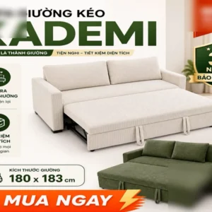 Sofa Giường Kéo KADEMI 180x183cm – Sofa Bed Cho Chung Cư, Size Lớn, BH 36 Tháng, Free Ship