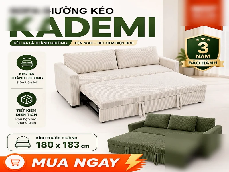 Sofa Giường Kéo KADEMI 180x183cm – Sofa Bed Cho Chung Cư, Size Lớn, BH 36 Tháng, Free Ship - Ghế Sofa 360 Sofa Giường Kéo KADEMI 180x183cm – Sofa Bed Cho Chung Cư, Size Lớn, BH 36 Tháng, Free Ship - sofa giường gấp - ảnh 1 tại xưởng Ghế Sofa 360